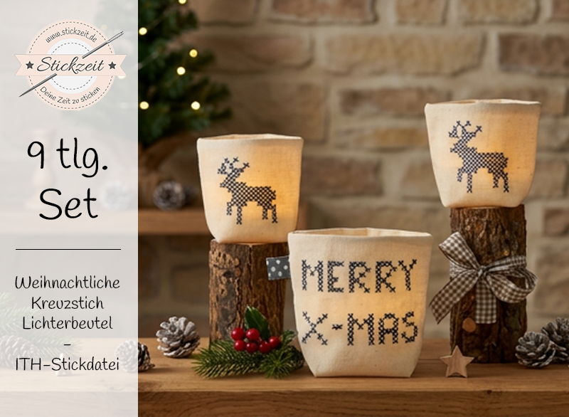 Weihnachtliche Kreuzstich Lichterbeutel - ITH-Stickdatei